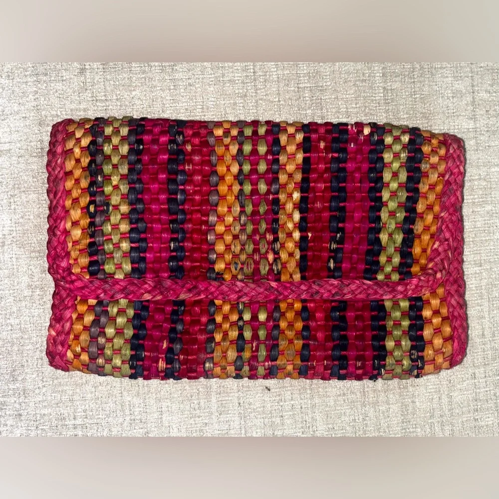 Vintage Magid Colorful Woven Clutch Bag Boho 80s Coastal Chic Statement Purse